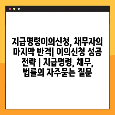 지급명령이의신청, 채무자의 마지막 반격| 이의신청 성공 전략 | 지급명령, 채무, 법률
