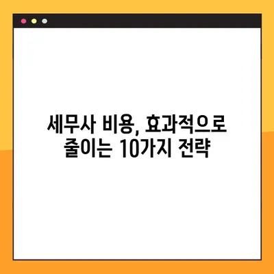 세무사 비용 절감의 지름길| 실용적인 팁과 전략 10가지 | 세무, 절세, 비용 절감, 사업자