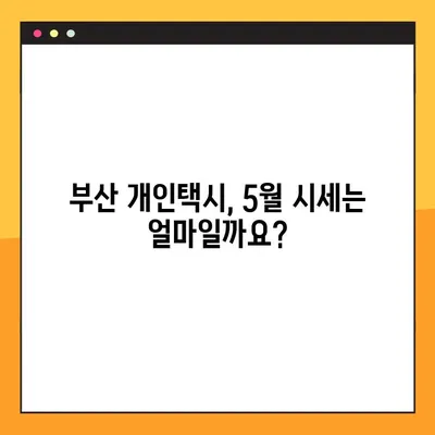 부산 개인택시 시세 & 매물 정보| 5월 최신 현황 확인 | 개인택시 매매, 시세 변동, 매물 정보