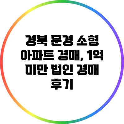 경북 문경 소형 아파트 경매, 1억 미만 법인 경매 후기