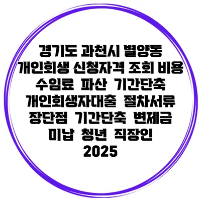 경기도 과천시 별양동 개인회생 신청자격 조회 비용 수임료 | 파산 | 기간단축 | 개인회생자대출 | 절차서류 | 장단점 | 기간단축 | 변제금 미납 | 청년 | 직장인 2025