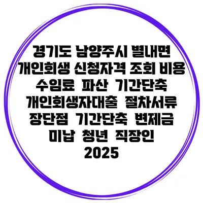 경기도 남양주시 별내면 개인회생 신청자격 조회 비용 수임료 | 파산 | 기간단축 | 개인회생자대출 | 절차서류 | 장단점 | 기간단축 | 변제금 미납 | 청년 | 직장인 2025