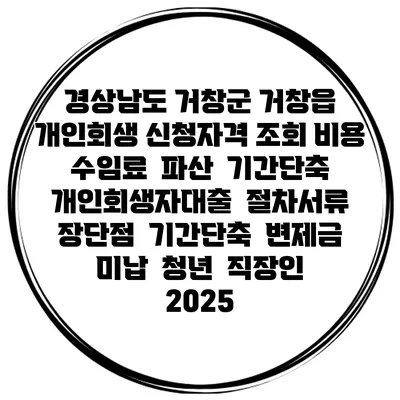 경상남도 거창군 거창읍 개인회생 신청자격 조회 비용 수임료 | 파산 | 기간단축 | 개인회생자대출 | 절차서류 | 장단점 | 기간단축 | 변제금 미납 | 청년 | 직장인 2025