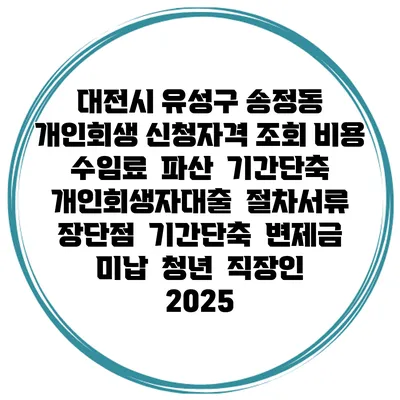 대전시 유성구 송정동 개인회생 신청자격 조회 비용 수임료 | 파산 | 기간단축 | 개인회생자대출 | 절차서류 | 장단점 | 기간단축 | 변제금 미납 | 청년 | 직장인 2025
