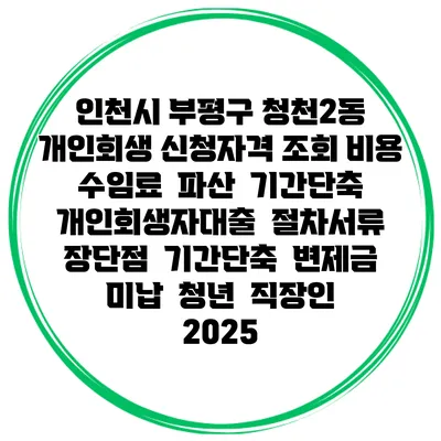인천시 부평구 청천2동 개인회생 신청자격 조회 비용 수임료 | 파산 | 기간단축 | 개인회생자대출 | 절차서류 | 장단점 | 기간단축 | 변제금 미납 | 청년 | 직장인 2025